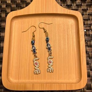 Evil Eye 🧿 Protection Gold Tone Dangle Earrings